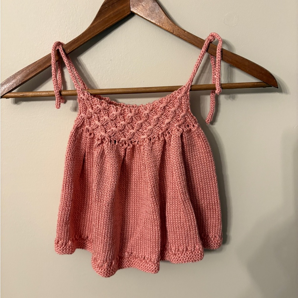 New Hand Knit Pink Cotton Baby Dress